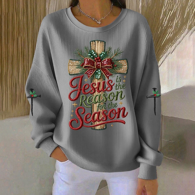 Comstylish Women's Christmas Cross Print Crew Neck Long Sleeve Sweatshirt