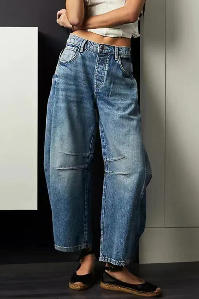 Make Old Pocket High Waist Loose Denim Jeans