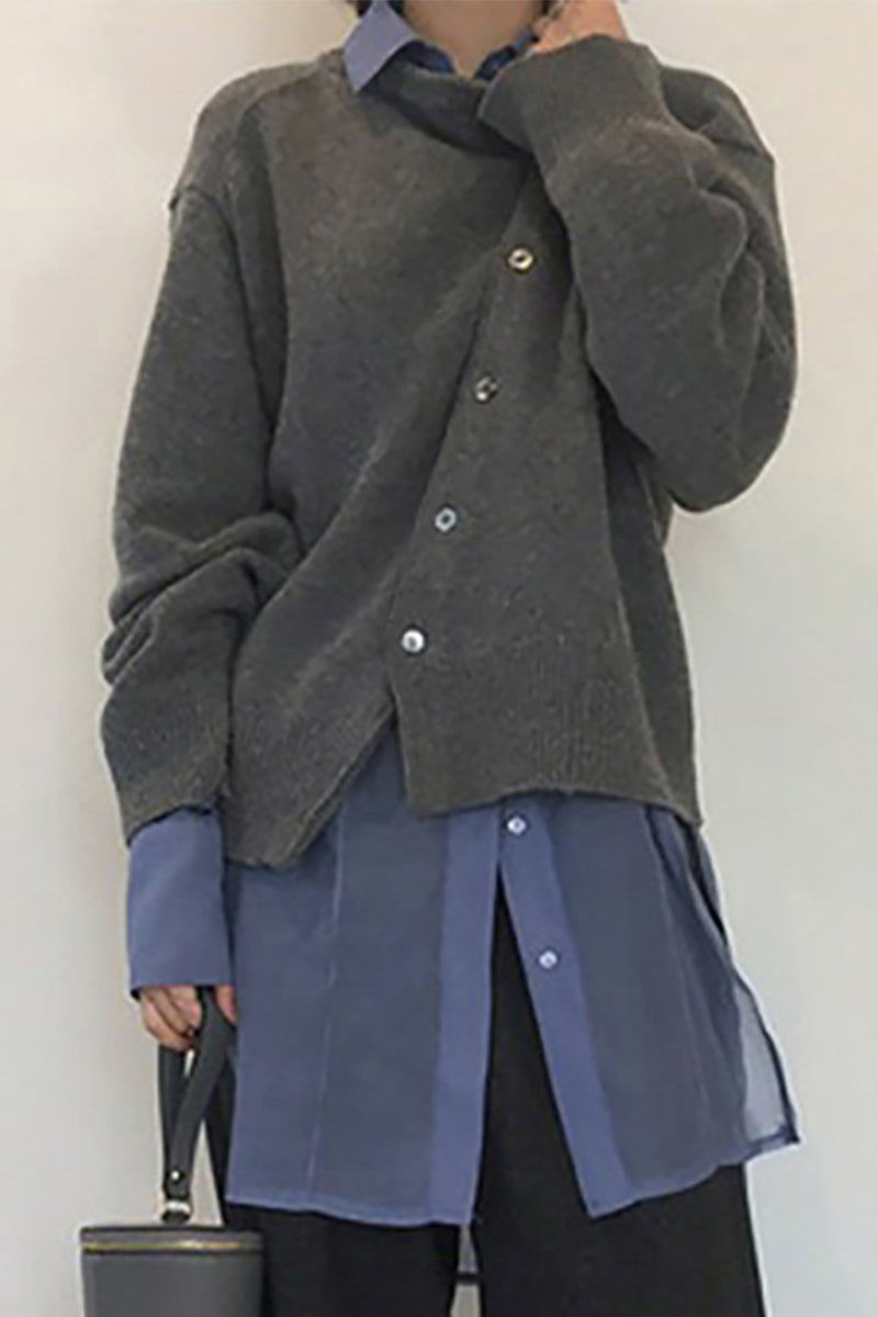 Make Old Buttons O Neck Outerwear(5 Colors)