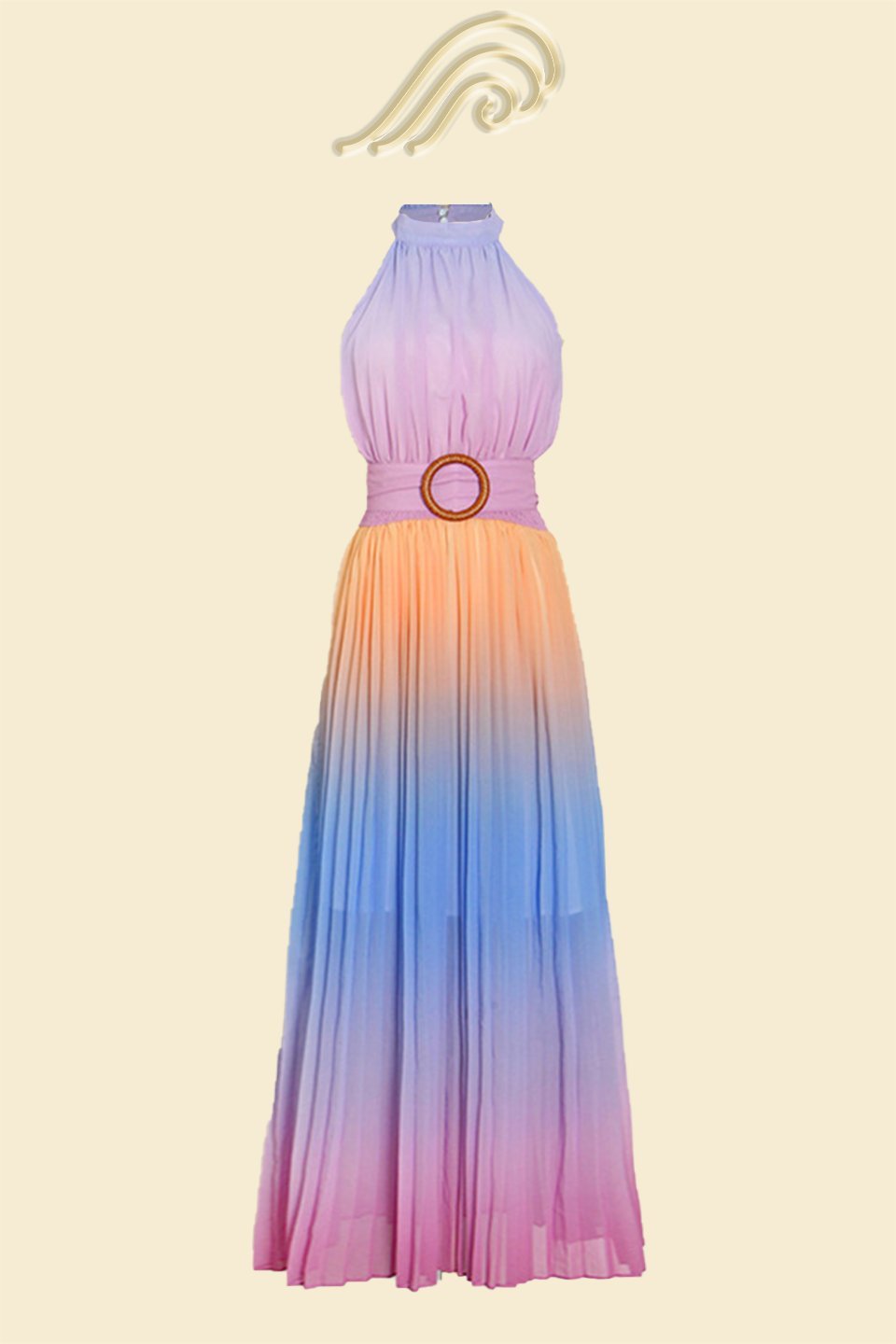 Clare Printed Plisse Halterneck Maxi Dress