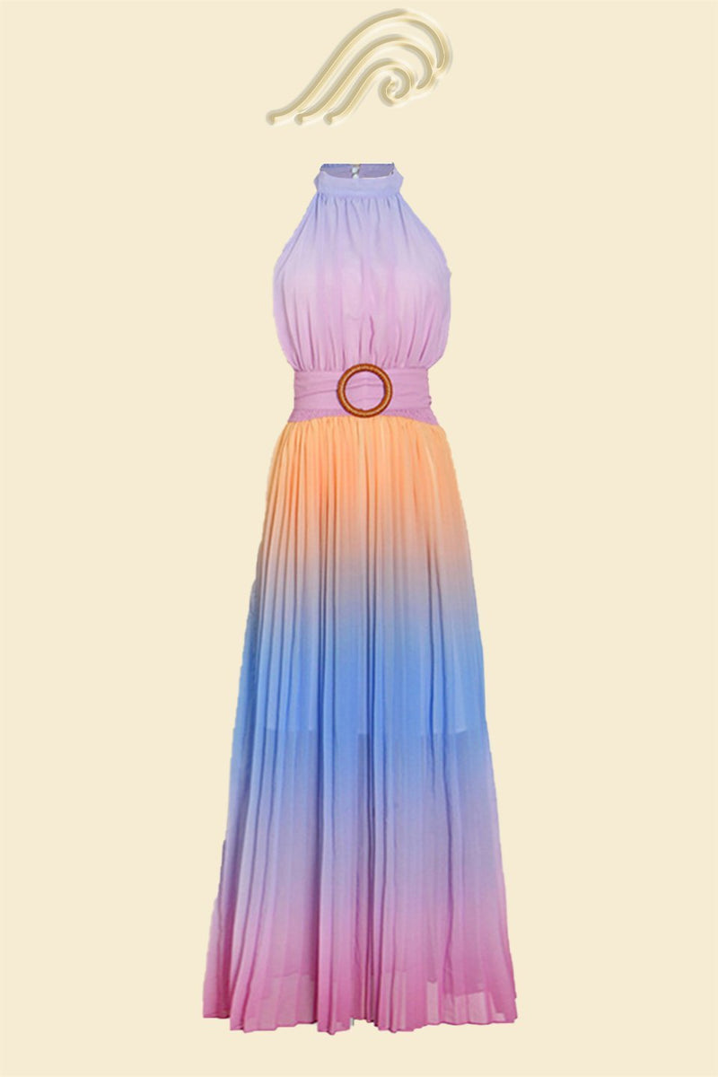 Clare Printed Plisse Halterneck Maxi Dress