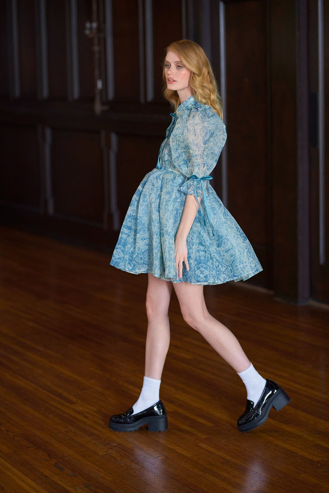 Puff Sleeve Lace Up Doll Collar Mini Dress