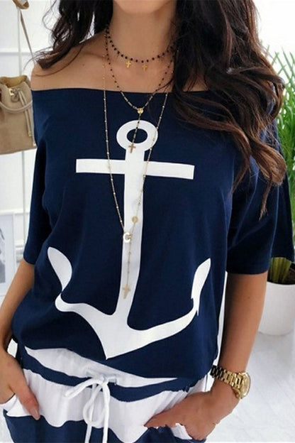 Street Print Patchwork Off the Shoulder T-shirts(3 Colors)
