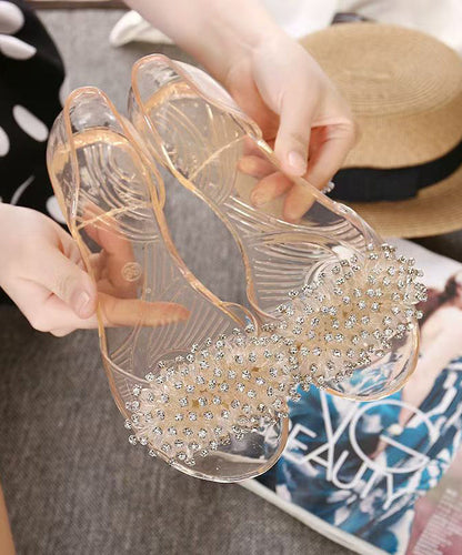 Summer Black Transparent Flat Bottomed Crystal Bead Fish Mouth Sandals Ag1021