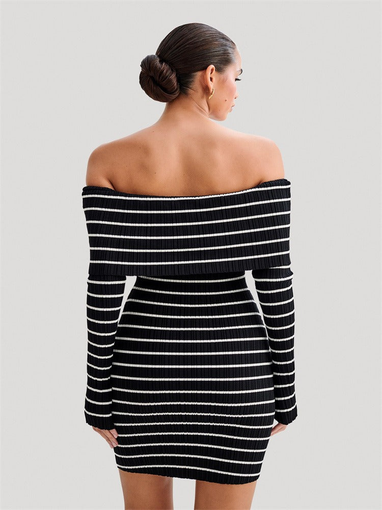 Tossy Striped Knit Sweater Mini Dress for Bandeau Backless Summer Contrast Party Dress Knitwear Mini Dress