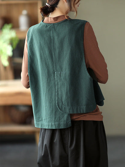 Asymmetric Color Buttoned Vest Top