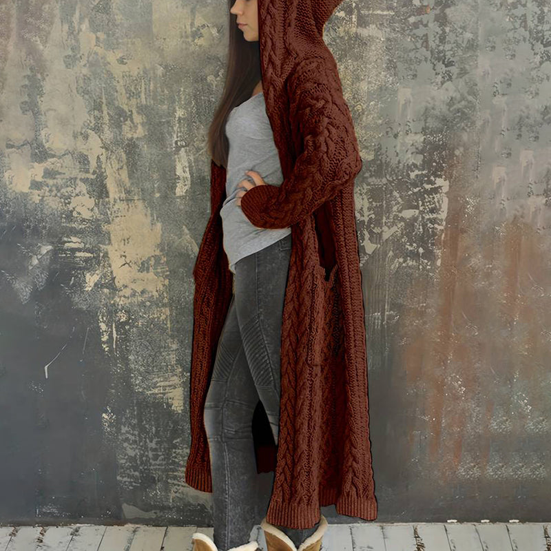 Women'S Solid Color Hooded Knitted Cardigan elevenforest