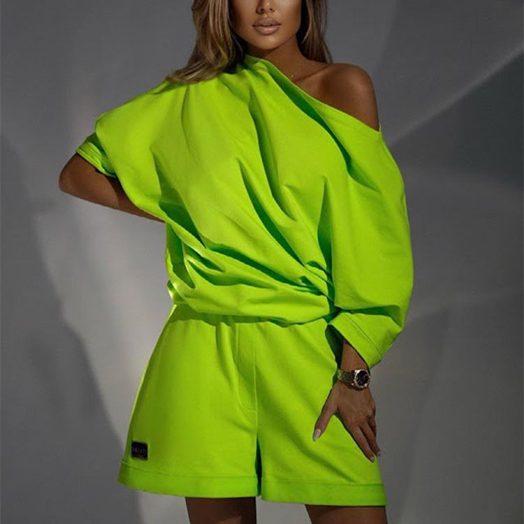 Clothing Sweater Pants Suit Off Neck Off Shoulder Loose Two Piece Set