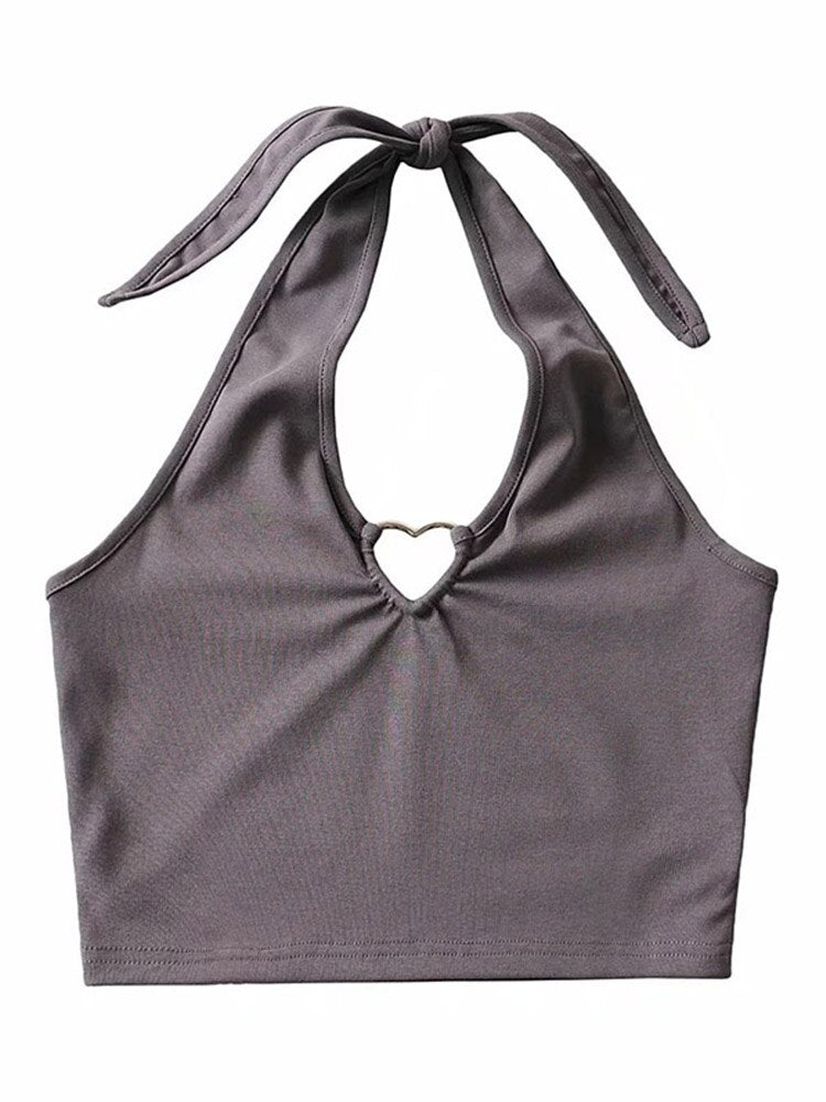 Sweet Tanks Top Femme T Shirt Cami Top Clothing Halter Tees Korean Clothing Heart-shape Knitted
