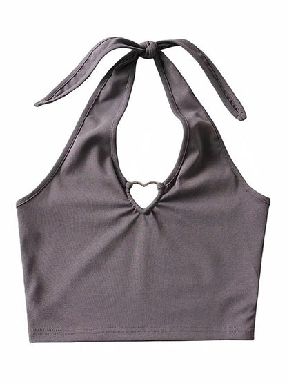 Sweet Tanks Top Femme T Shirt Cami Top Clothing Halter Tees Korean Clothing Heart-shape Knitted