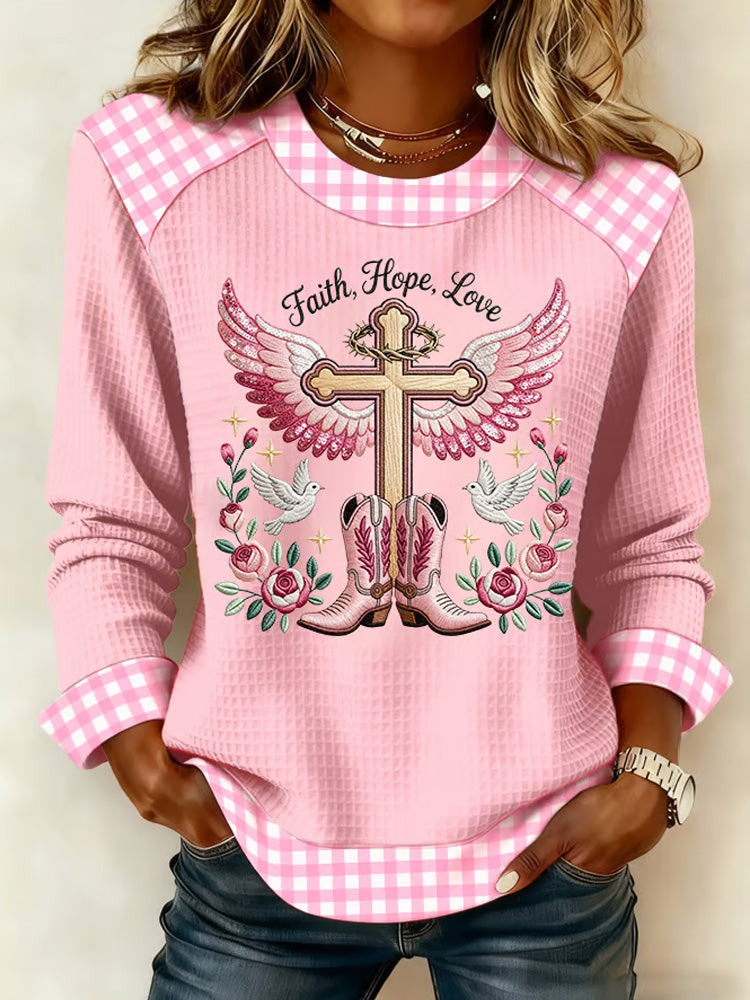 Comstylish Women's Faith Print Casual Crew Neck Top