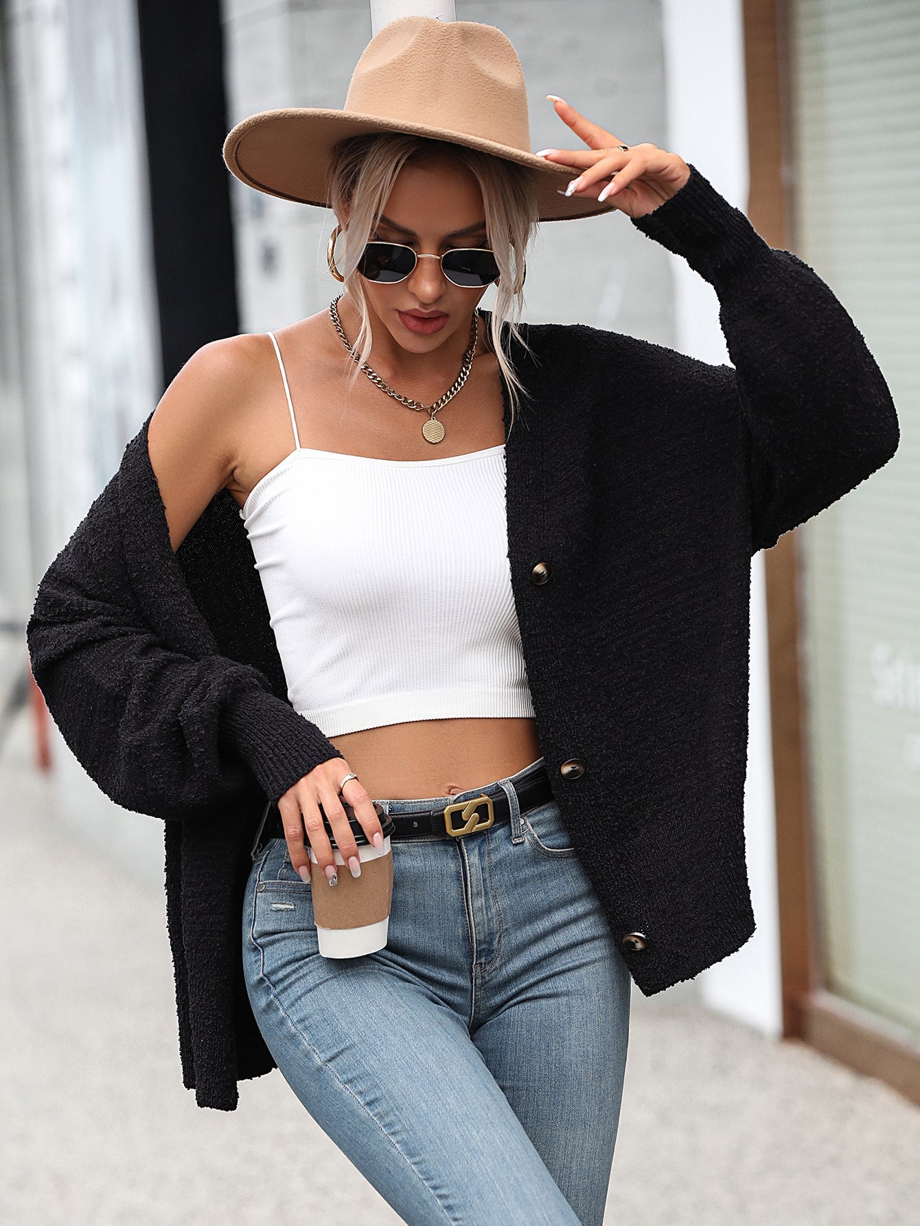 Autumn Winter Clothing V Neck Buttons Color Knitted Cardigan Coat Sweater