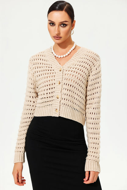 Woolen Long Sleeve V-neck Knit Cardigan