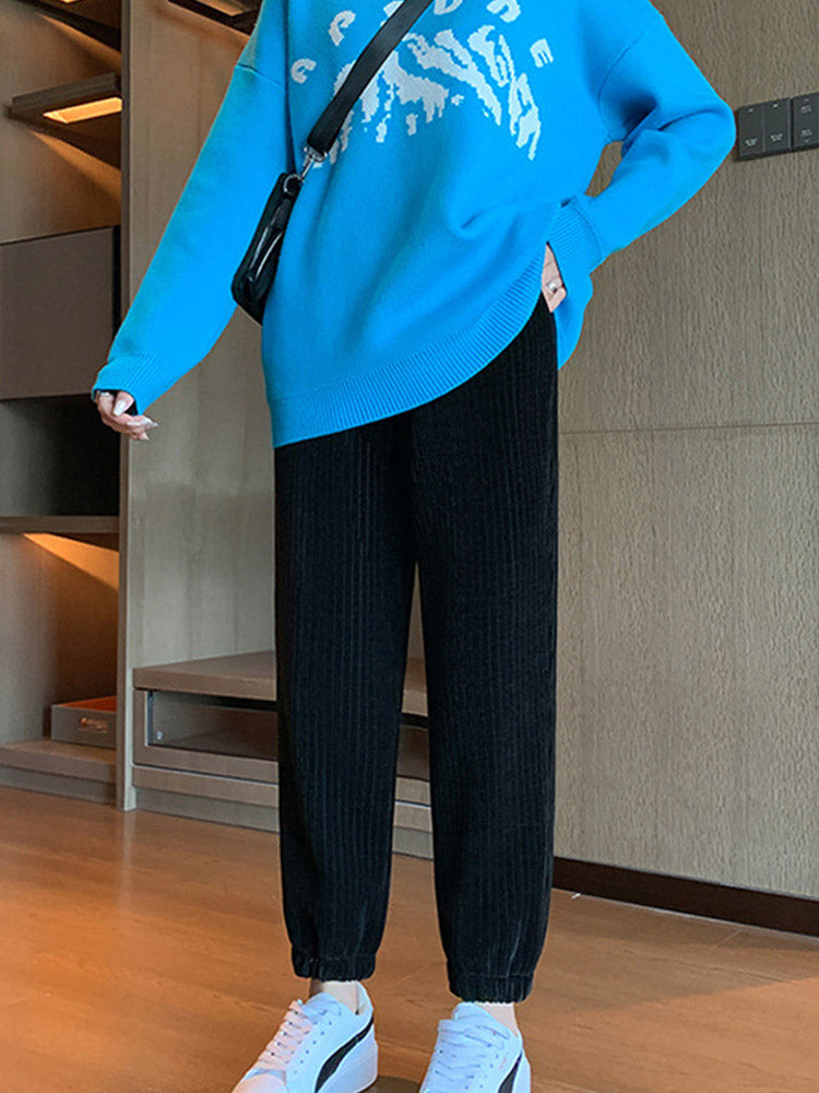 Warm Winter Plush Thick Cashmere Corduroy Pants Female Korean Style Sweatpants Loose Harem Long Trousers Joggers