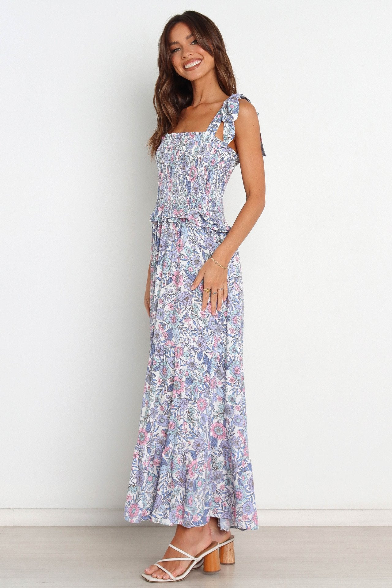 Elanore Printed Shirred Bodice Maxi Dress