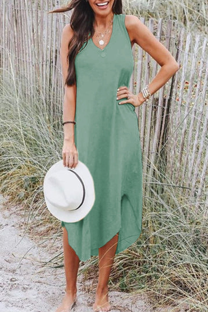 Daily Color V Neck Vest Dress Dresses