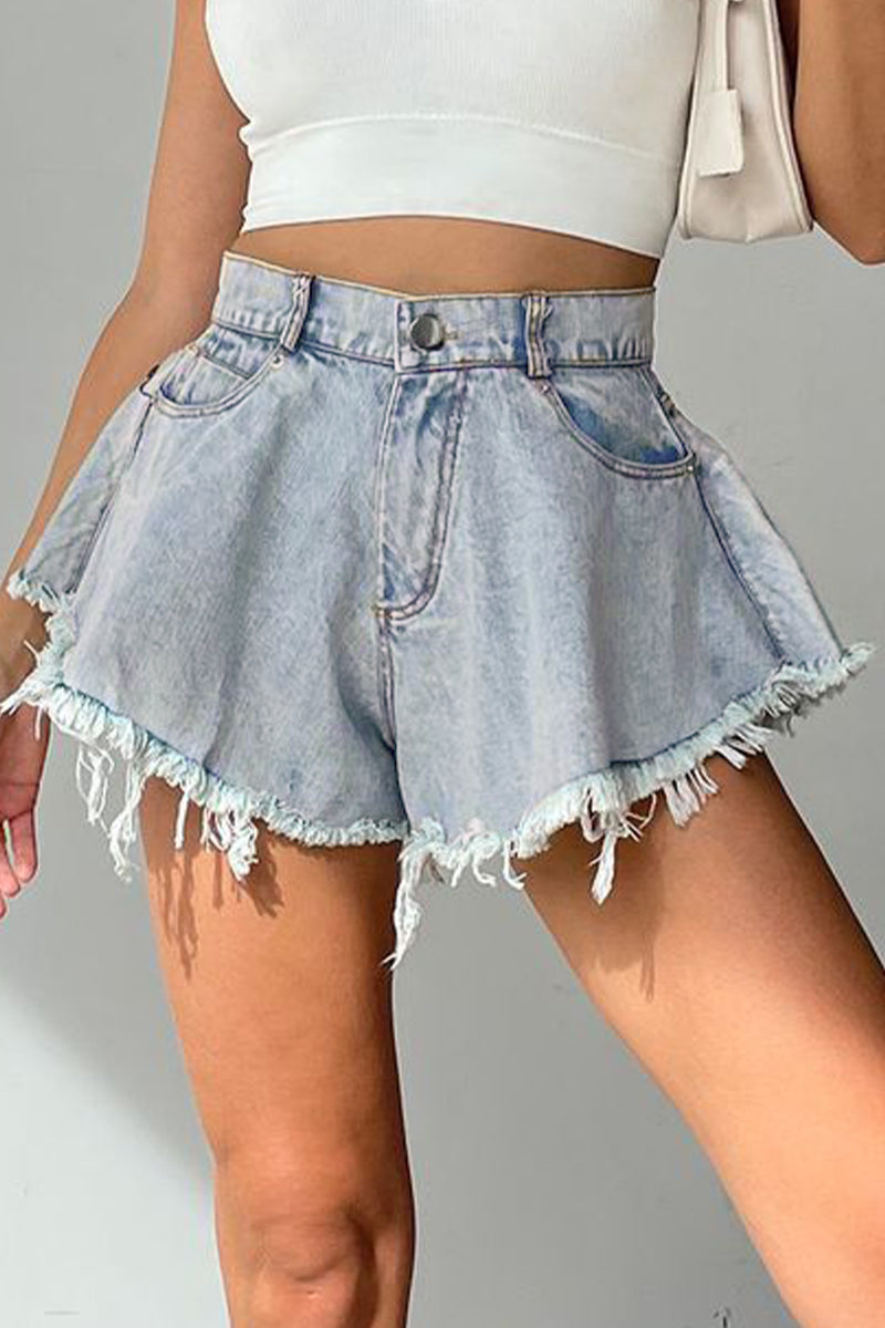 Tassel Ripped High Waist Denim Shorts