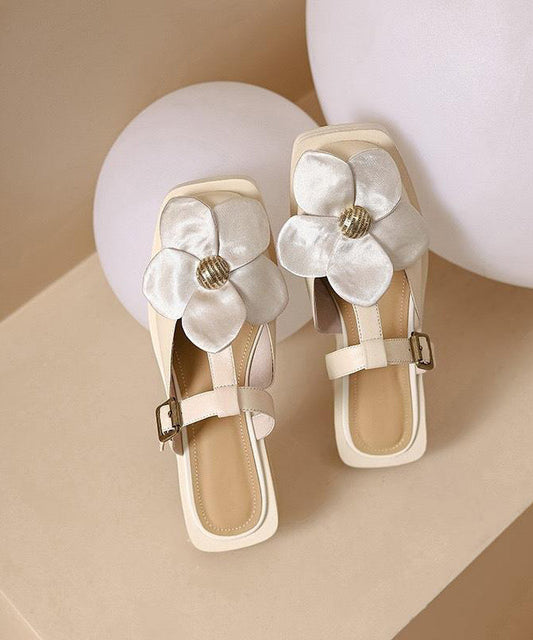 Classy Beige Splicing Hollow Out Slide Sandals Aa043