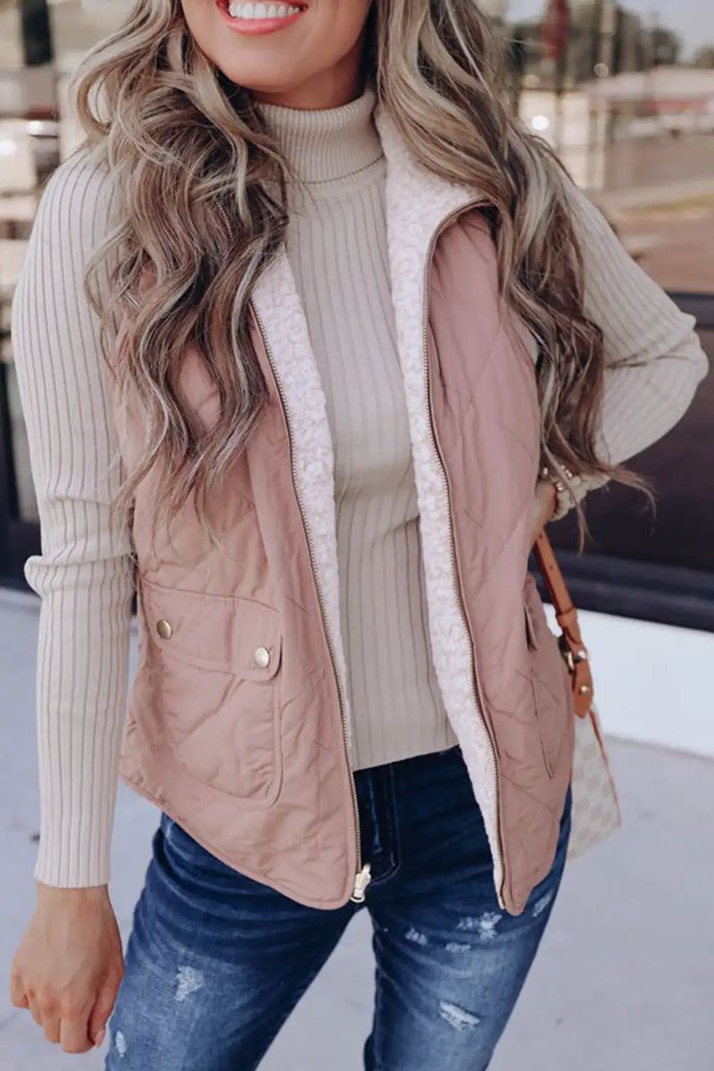 Pink Quilted Vest Coats