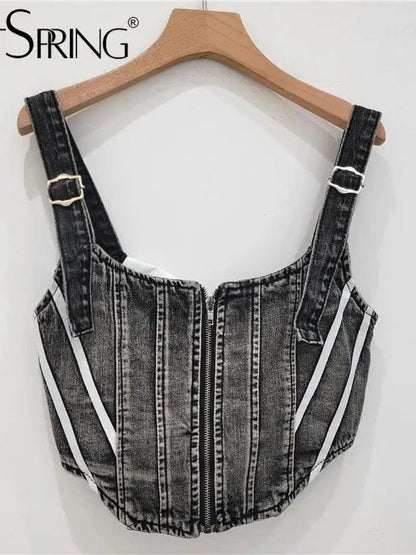 Denim Zipper Corset Tank Top