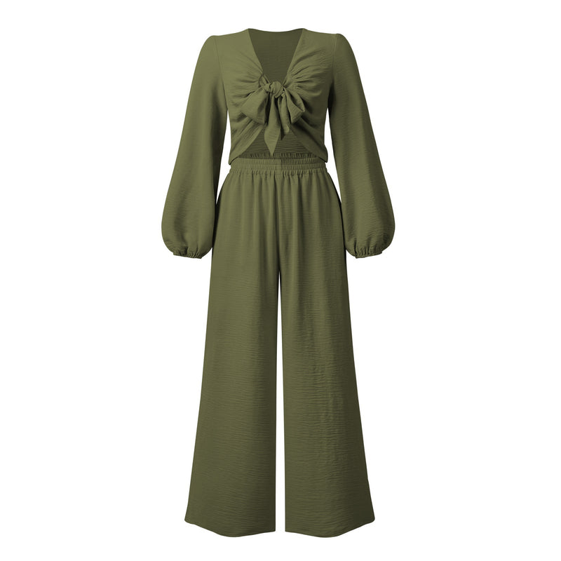 Autumn Clothing Cardigan Bundle Long Sleeve Top Wide Leg Trousers Set