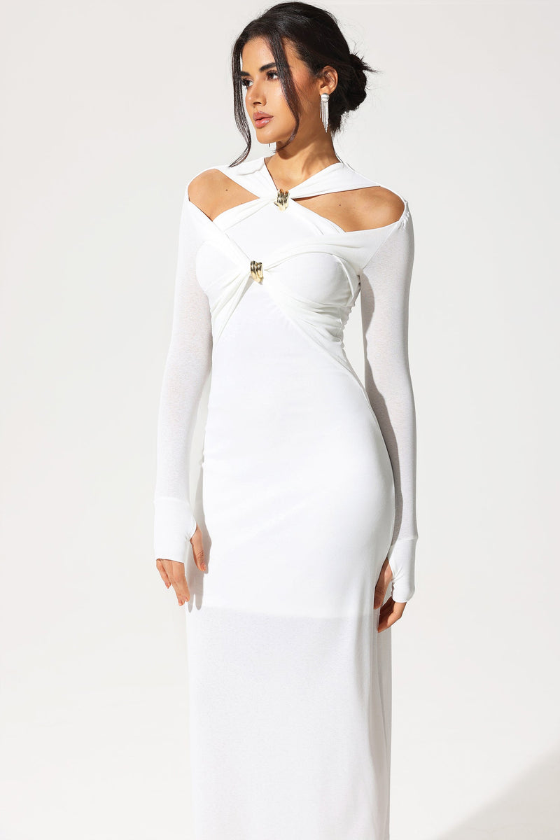 Long Sleeve V-neck Cut-out Midi Dress