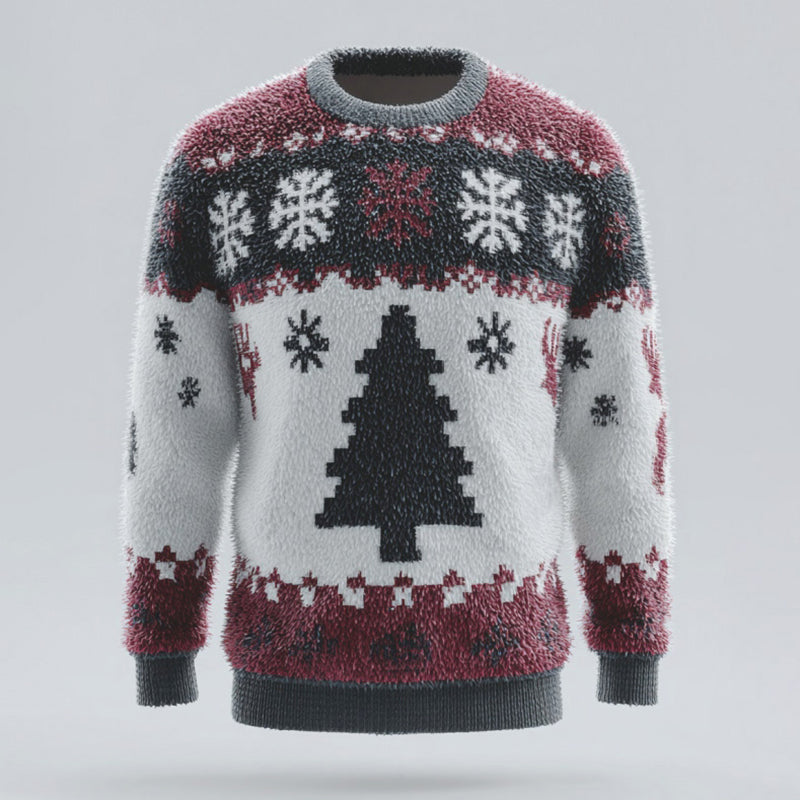 Comstylish Men's Christmas Tree And Snowflake Comfortable Crew Neck Plush Sweatshirt