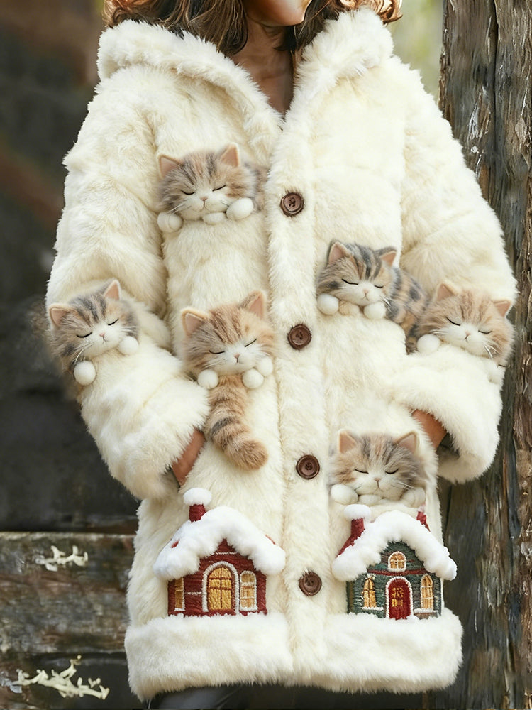 Roof Cat Long Hooded Cardigan