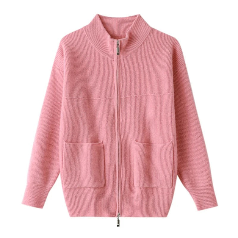 JO | Cozy knitted cardigan with stand-up collar and zipper