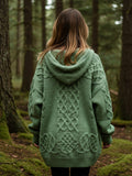 Women's Celtic Knot Gradient Color Cozy Knit Hooded Cardigan elevenforest
