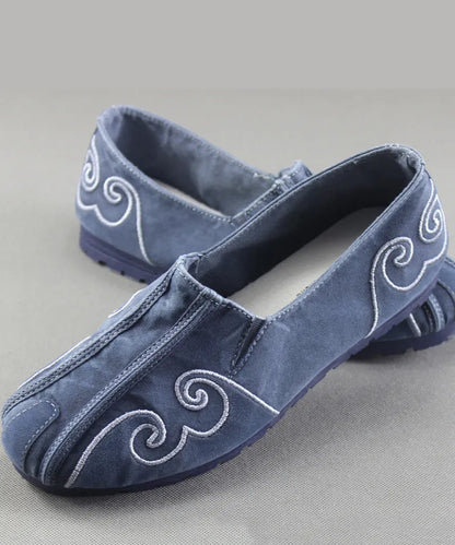 Grey Flat Feet Shoes for Cotton Fabric Stylish Embroidered Flats