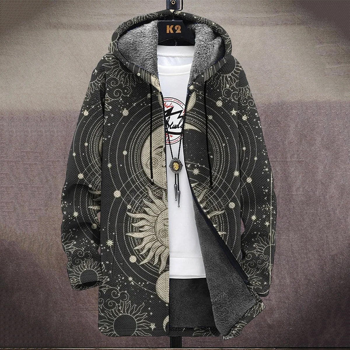 Men'S Art Moon Sun Print Hooded Fleece Cardigan Jacket elevenforest