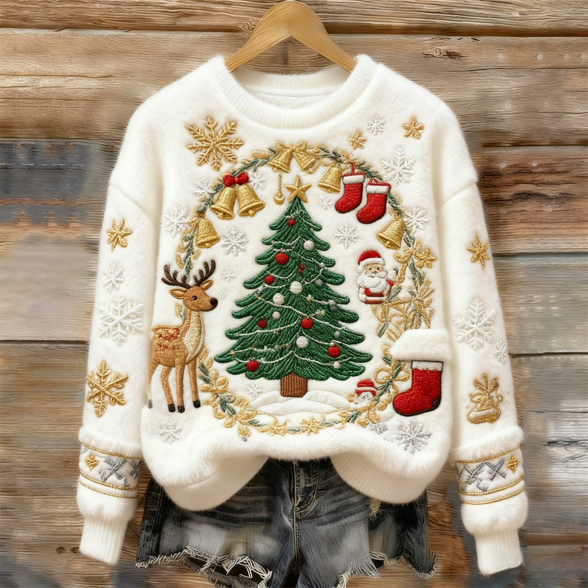 Women's Retro Christmas  Pattern Casual Crew Neck Sweatshirt