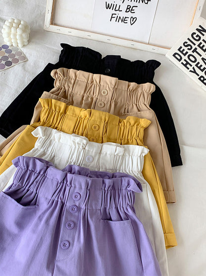 Summer High Waist Shorts Wide Leg Loose Cotton Short Pants With Belt Korean Sweet