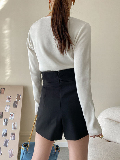 High Waisted Irregular Clipping Color Culotte Shorts Bottoms