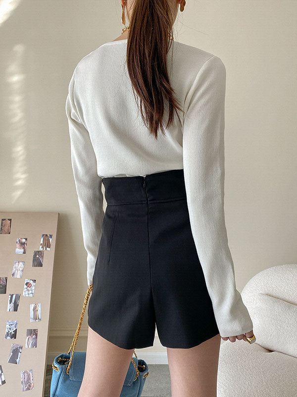High Waisted Irregular Clipping Color Culotte Shorts Bottoms