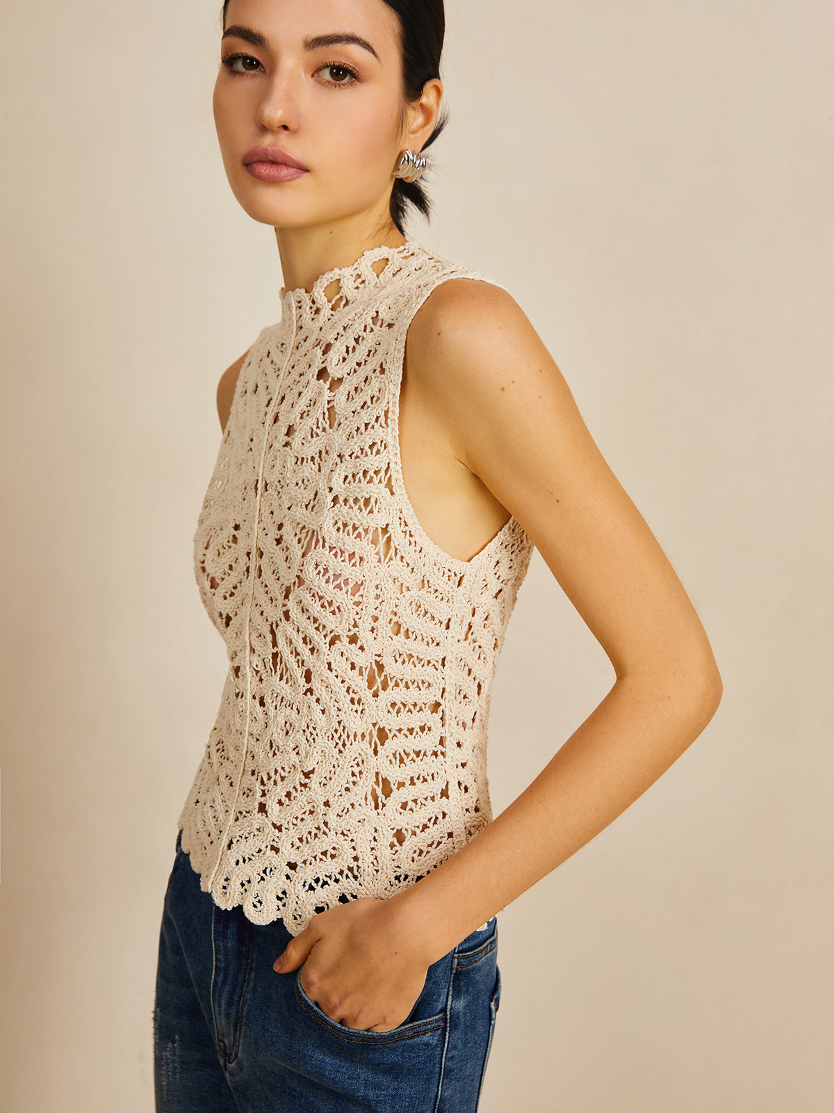 Crochet Hollow Out Sweater Vest