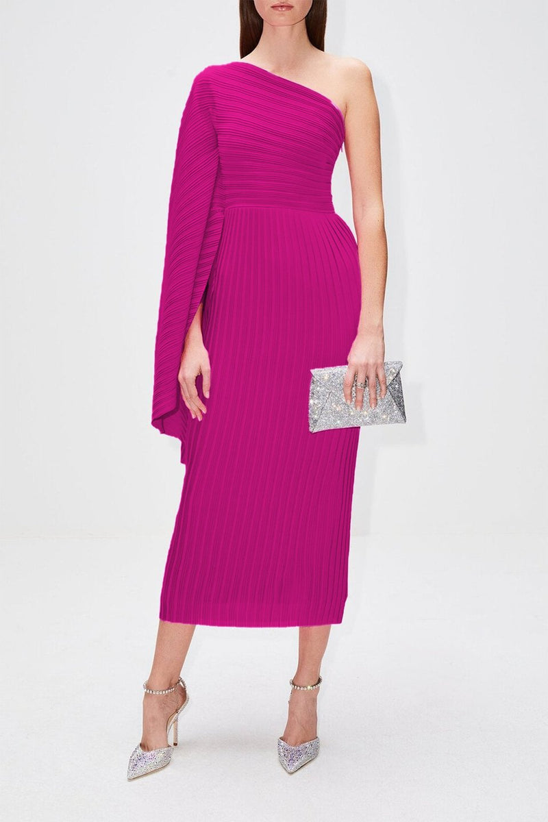 Chaya Plisse One-shoulder Midi Dress