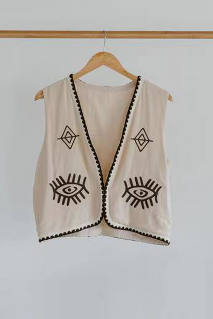Colorblock Patchwork Embroidery Cardigan Collar Tops