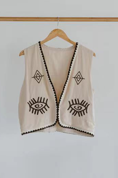 Colorblock Patchwork Embroidery Cardigan Collar Waistcoats