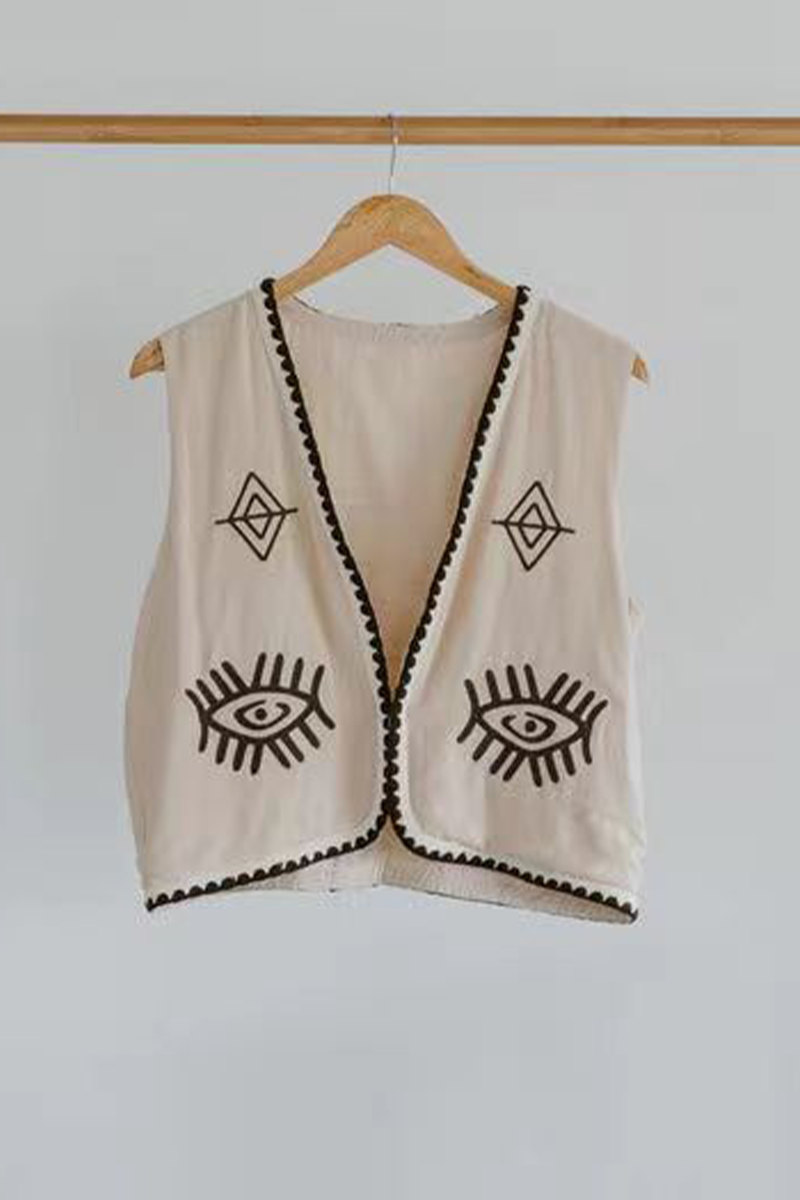 Colorblock Patchwork Embroidery Cardigan Collar Tops