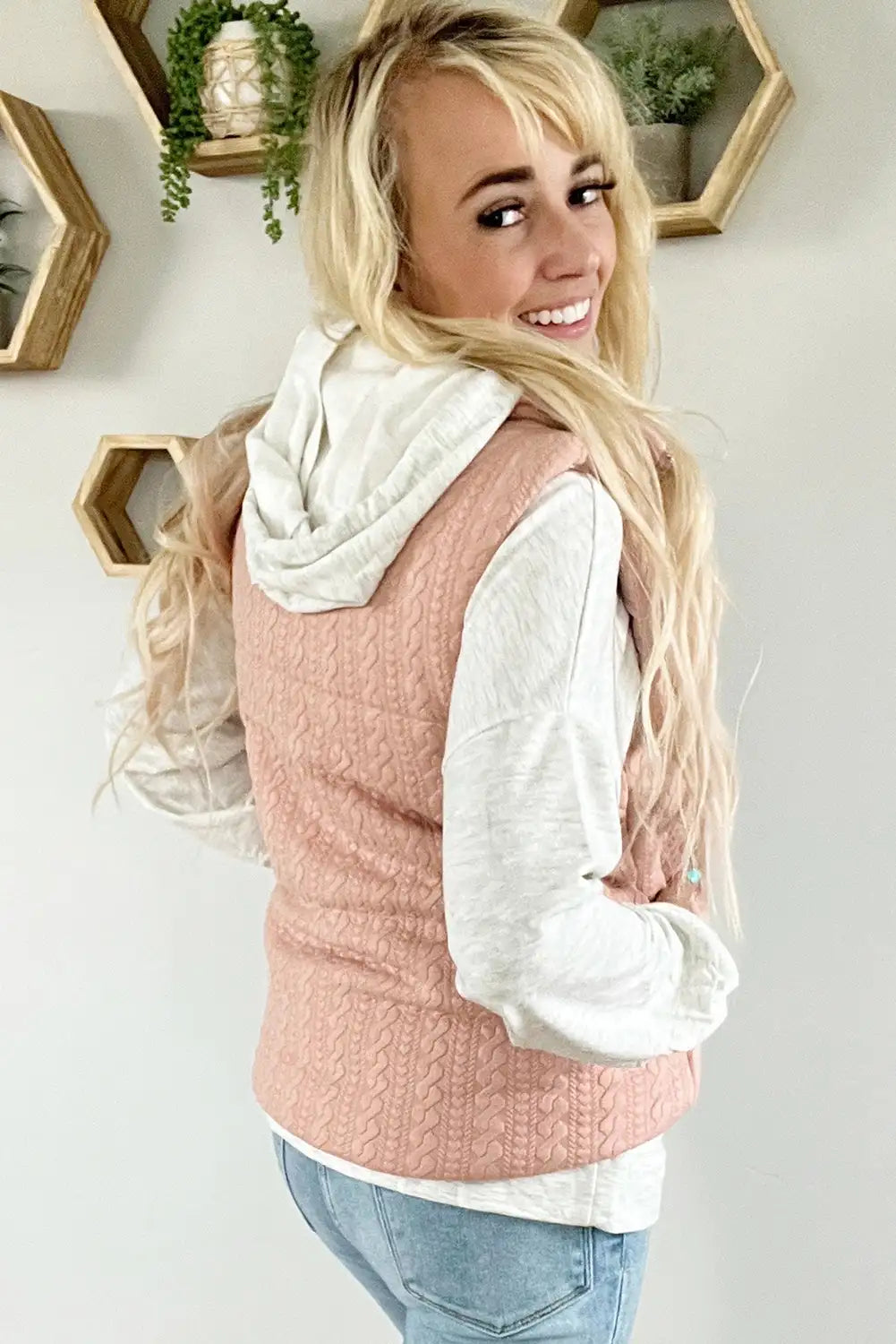 Cable Textured Zip Up Vest Jacket