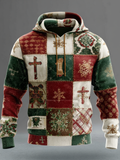 Comstylish Christmas Retro Element Patch Design Men's Hooded Sweatshirt