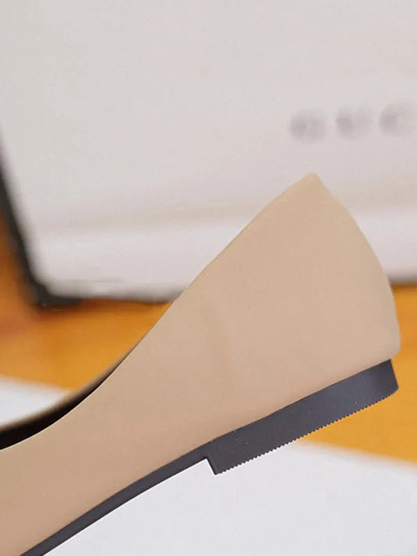 Bowknot Contrast Color Shallow Cut Split-joint Square-toe Flats