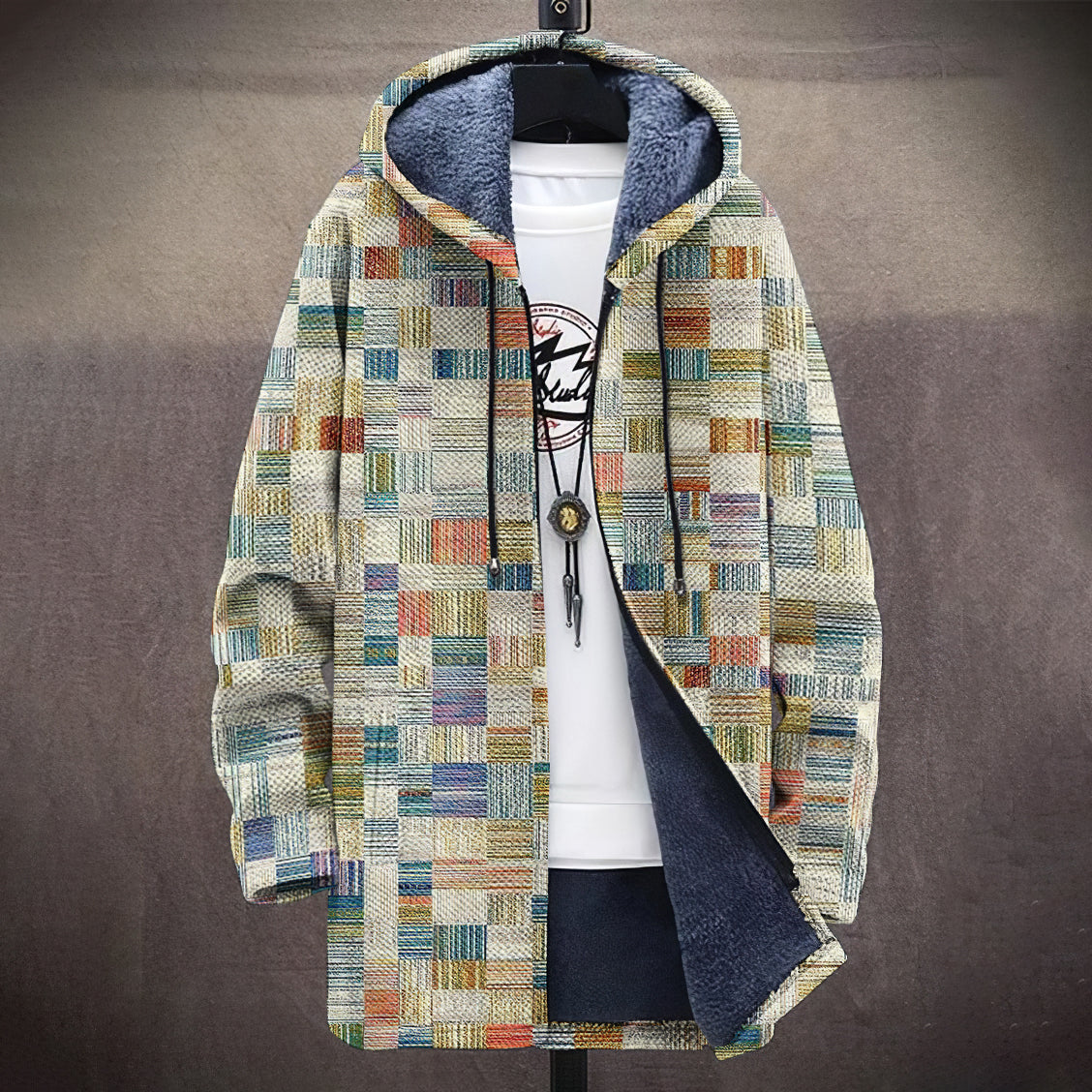Men's Abstract Geometric Art Comfort Plush Hooded Coat artswardrobe
