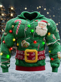 Comstylish Men's Christmas Santa Claus And Christmas Lights Warm Plush Hoodie