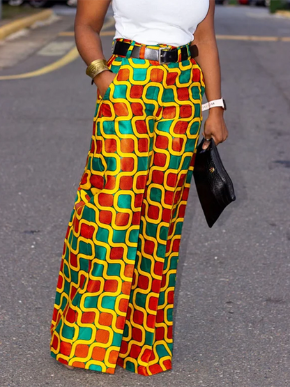 Loose Contrast Color Geometric Printed Pants Bottoms