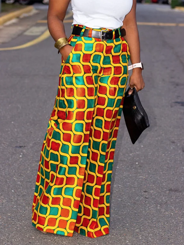Loose Contrast Color Geometric Printed Pants Bottoms