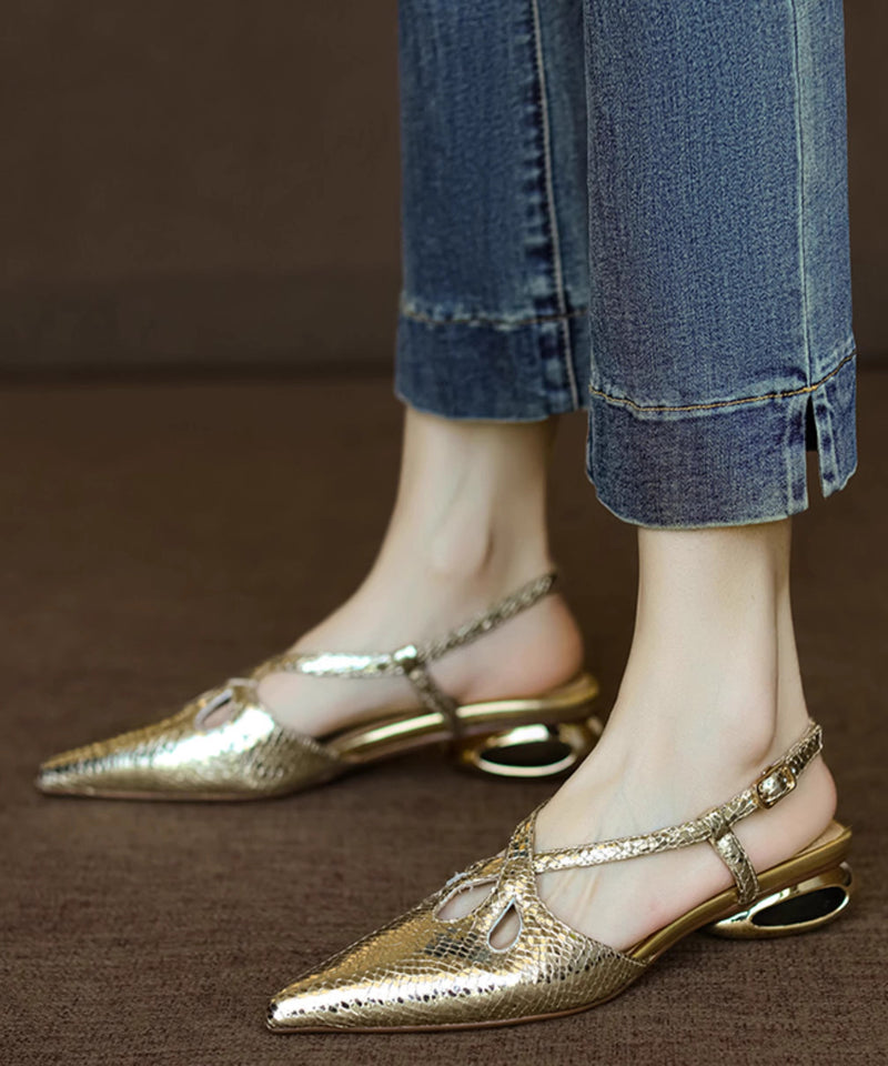 Gold Splicing Sandals Faux Leather Pointed Toe Ap1008