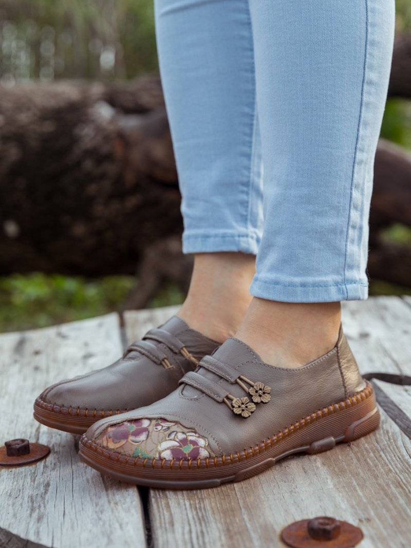 Rumour Has It| Embroidered Leather Loafer - Grey